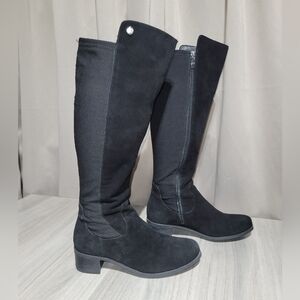 Marc Fisher Black Suede Leather Stretch Wide-Calf Tall Knee-High Boots Sz 6